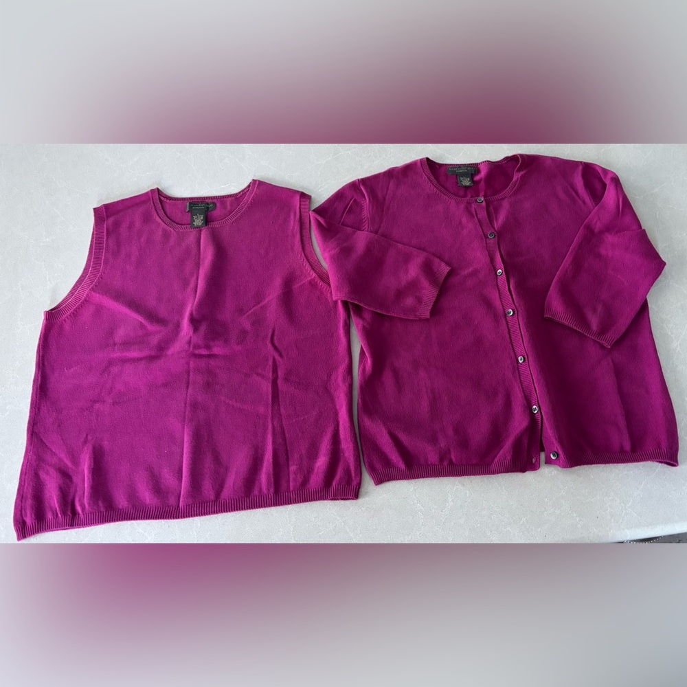Banana Republic Fuchsia Knit Twin Set Sweater Top Vest Vintage Sz. Large
